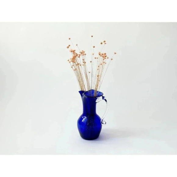 Cobalt Blue Tortoise Shell Patterned Midcentury Modern Retro Vintage Pitcher - Picture 3 of 8